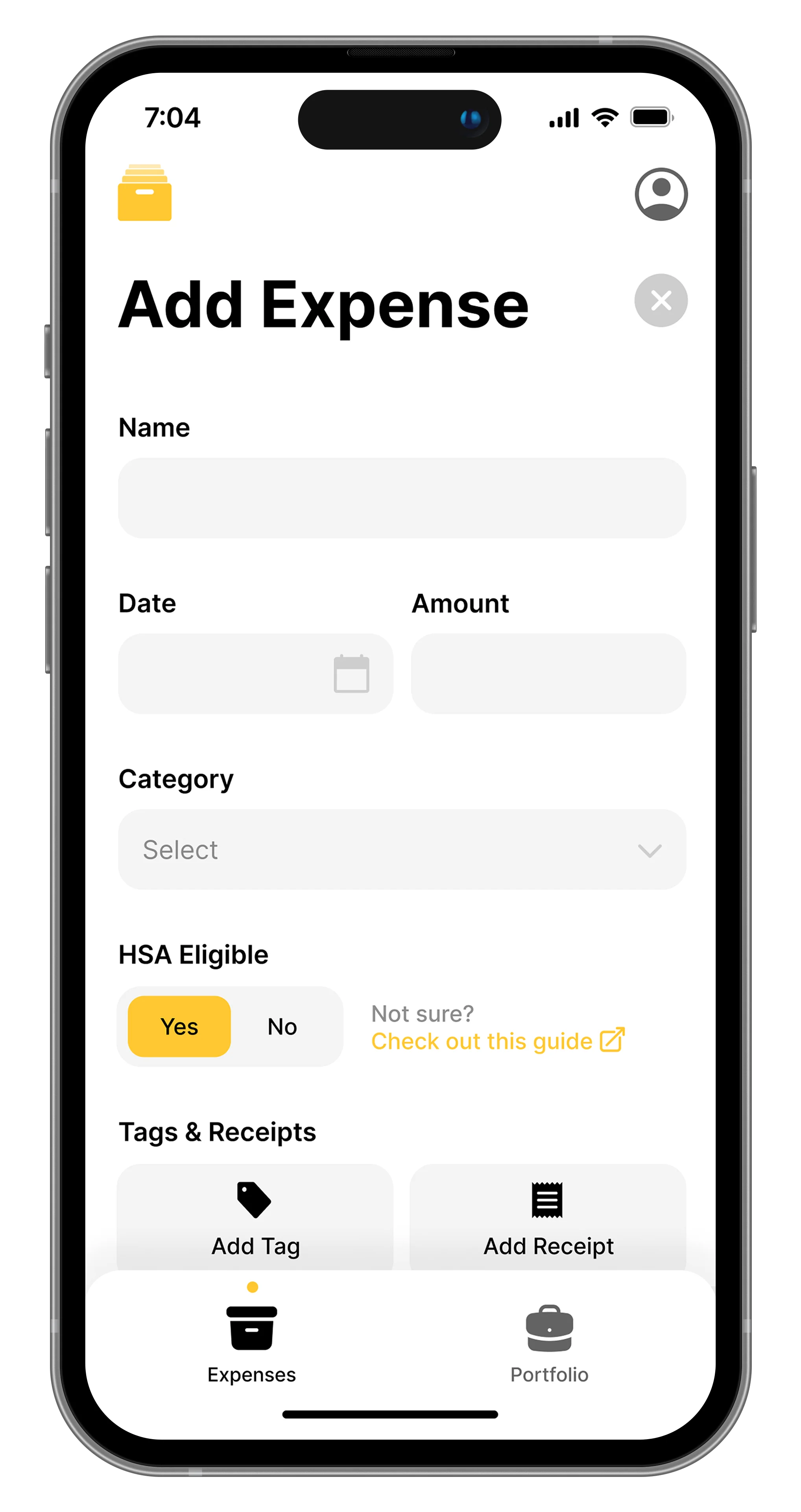 expense form UI on iPhone